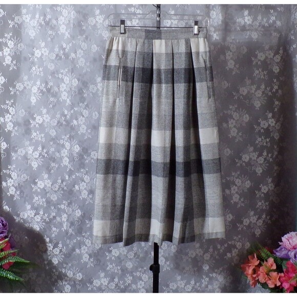 Vintage 80s Skirt 1980s Plaid Gray & White Secretary Preppy Academia Size Small - Picture 1 of 4